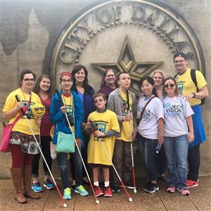 Visually Impaired students with teachers at White Cane Day in Dallas. 